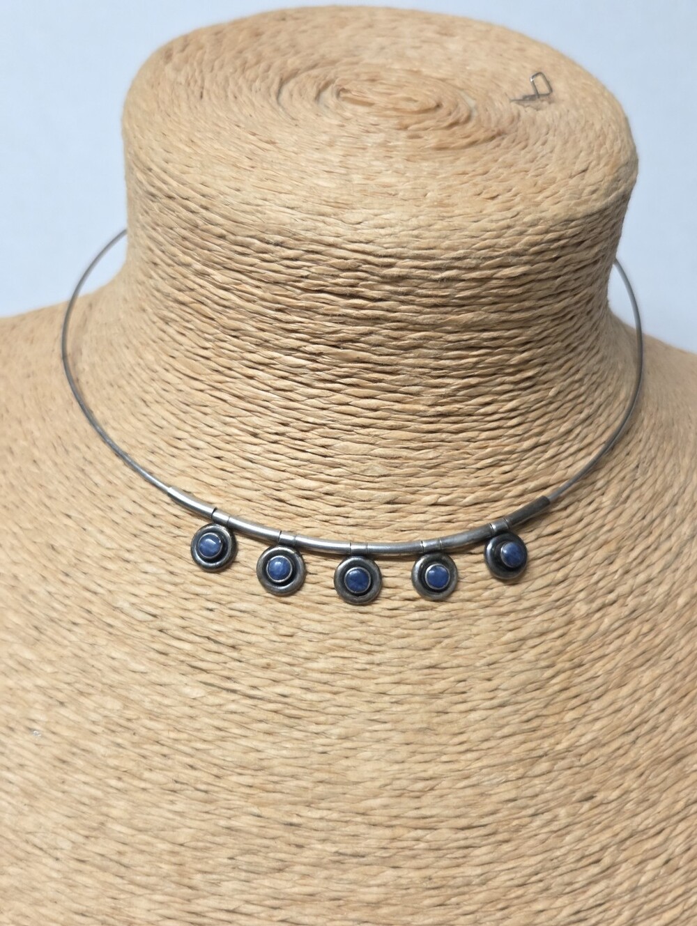 Vintage Modernist Sterling Silver & Blue Kyanite Wire Torque Choker